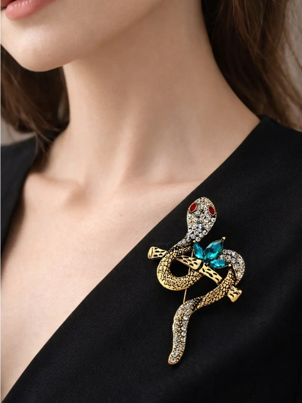 Serpenti Gold Snake Crystal Brooch